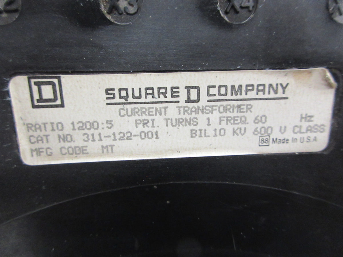 Square D Current Transformer 311-122-001 Ratio 1200:5A 600V 60Hz 10KV BIL Used