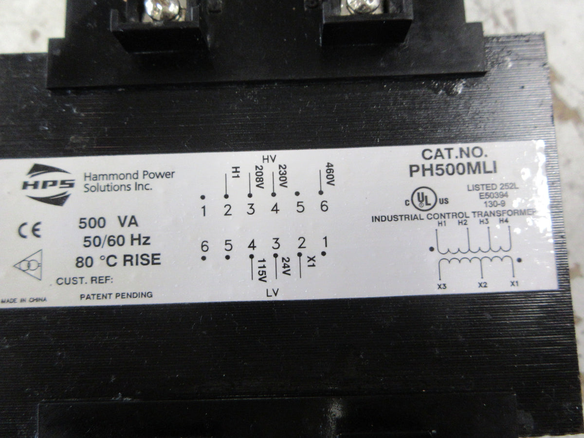 Hammond Control Transformer PH500MLI 500VA Pri: 208/230/460V Sec: 24/115V Used