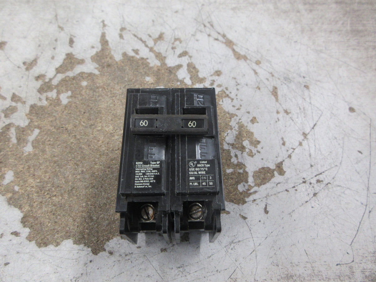 Siemens ITE Type QP Clip-On Circuit Breaker Q260 60A 120/240V 2P Used