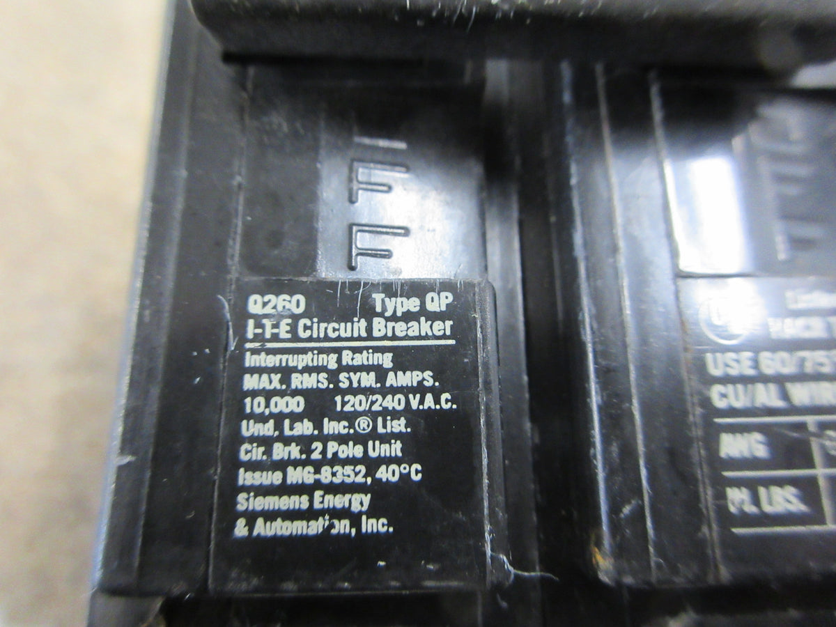 Siemens ITE Type QP Clip-On Circuit Breaker Q260 60A 120/240V 2P Used