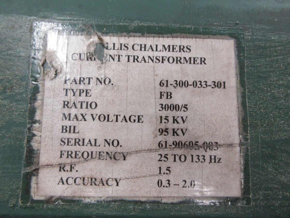Allis Chalmers Current Transformer 60-300-033-301 Ratio 3000:5A 15KV Used