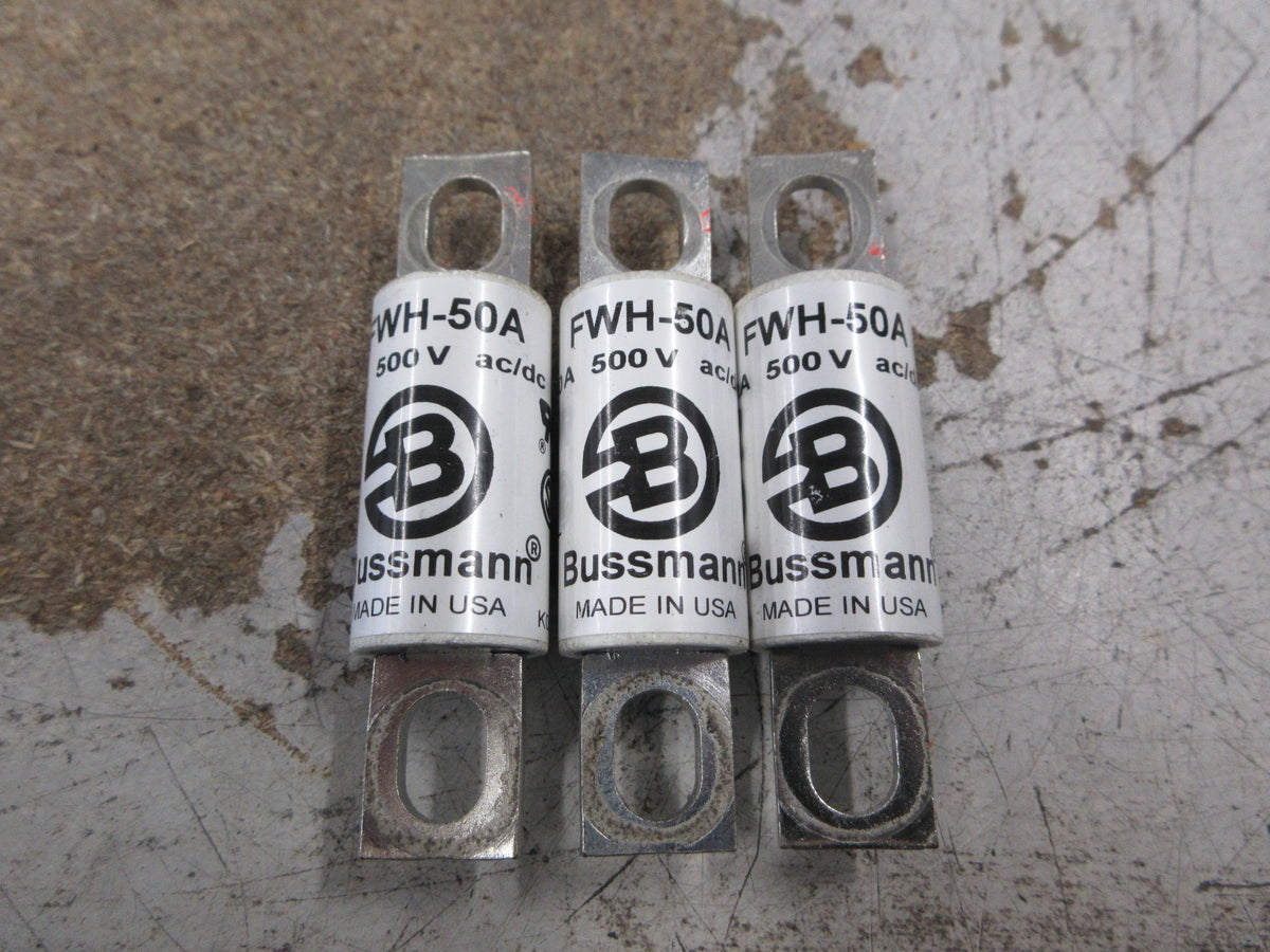 Bussmann Fuse FWH-50A 500V 50A *Lot of 3* Used