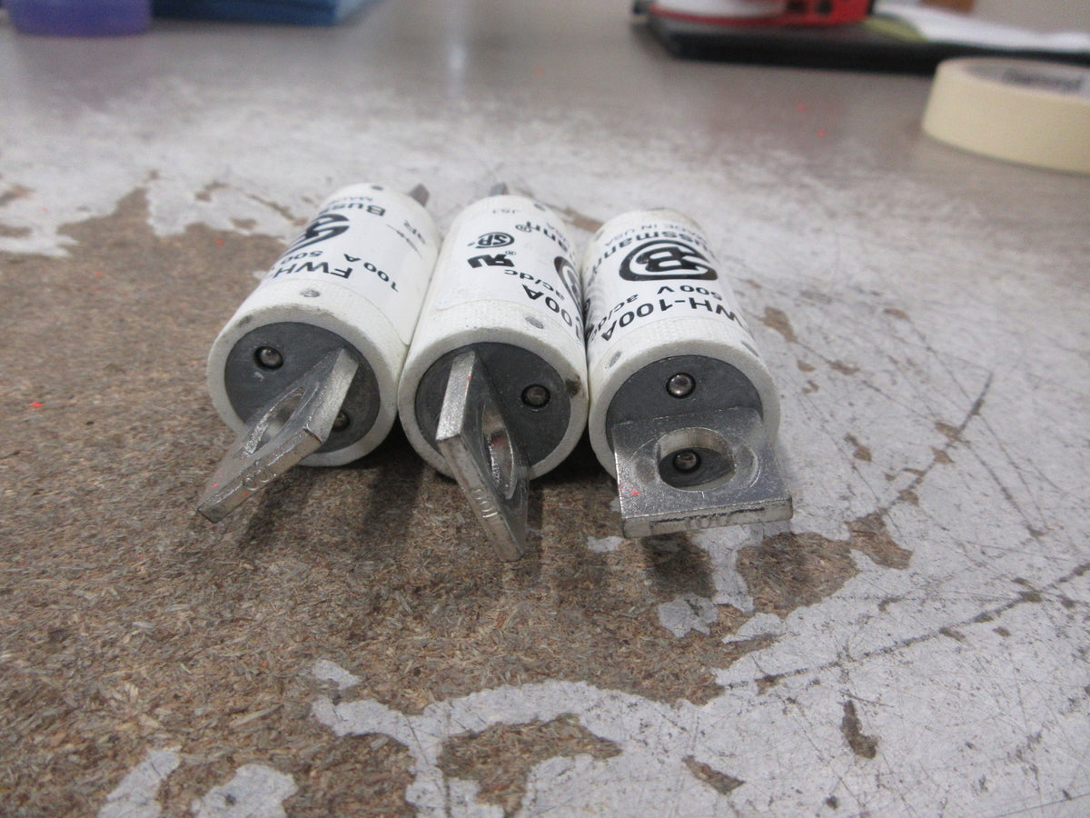 Bussmann Fuse FWH-100A 500V 100A *Lot of 3* Used
