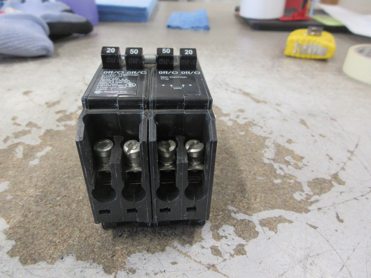 Cutler-Hammer Quad Circuit Breaker BQ2502120 (2) 50A (2) 20A 120/240V Used