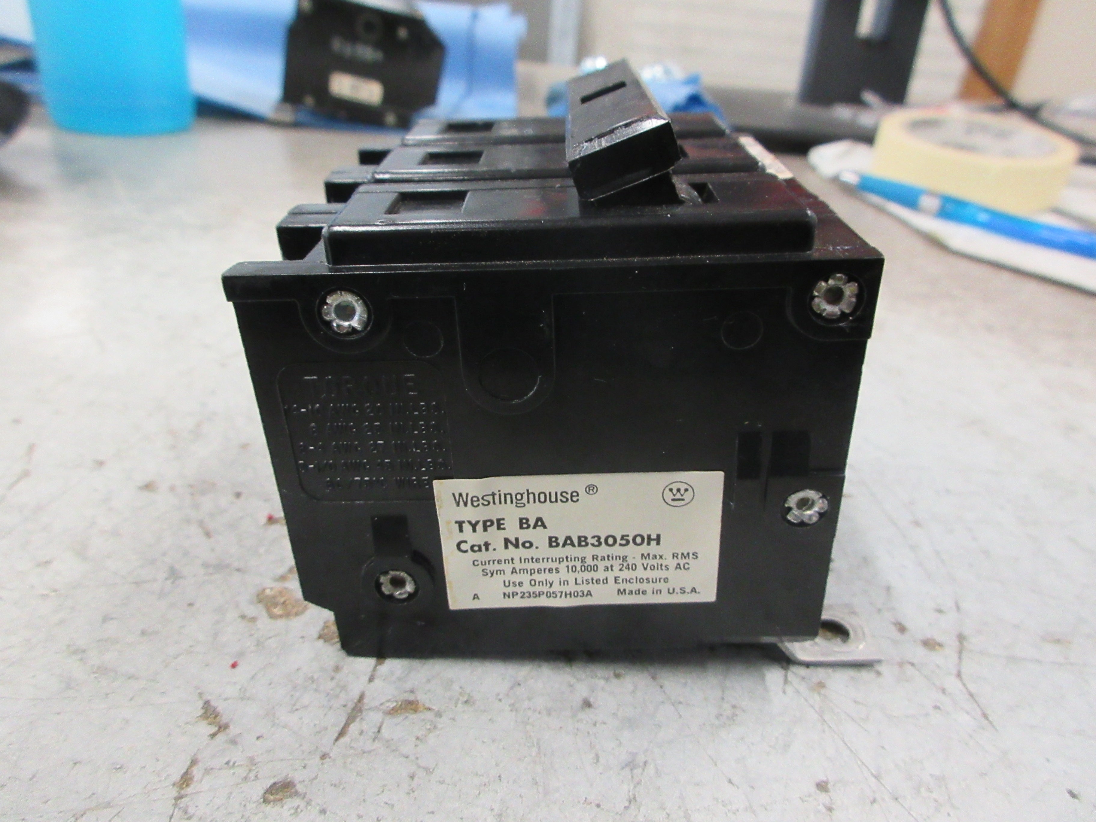 Westinghouse Type BA Bolt-On Circuit Breaker BAB3050H 50A 240V 3P Used