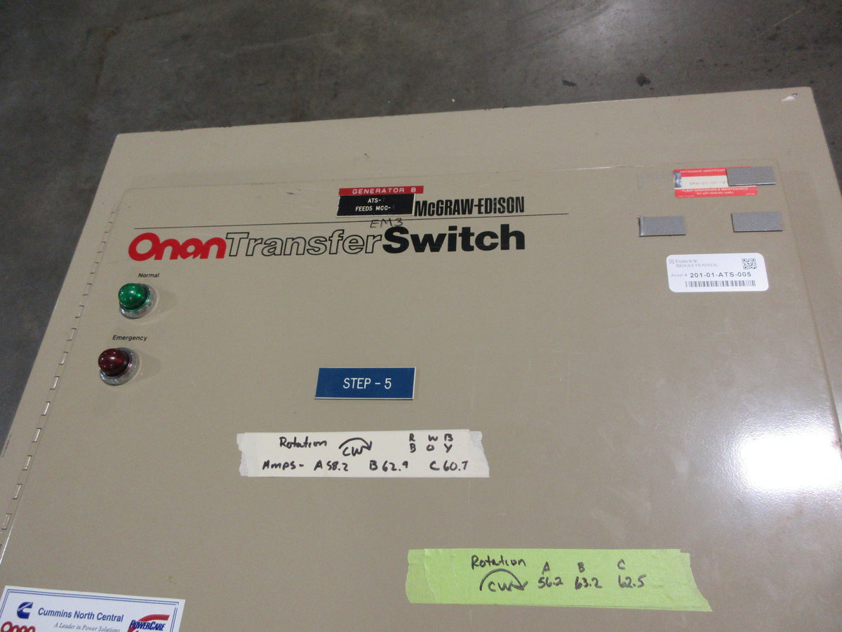 McGraw-Edison Onan Automatic Transfer Switch OTBCA400-4XU/3101F 400A Used