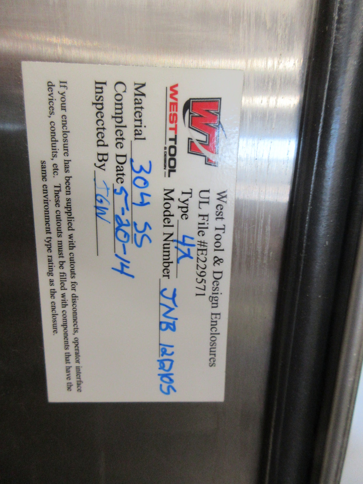 West Tool Stainless Steel 4X Enclosure JNB 121210S Size: 12"x12"x10" New Surplus