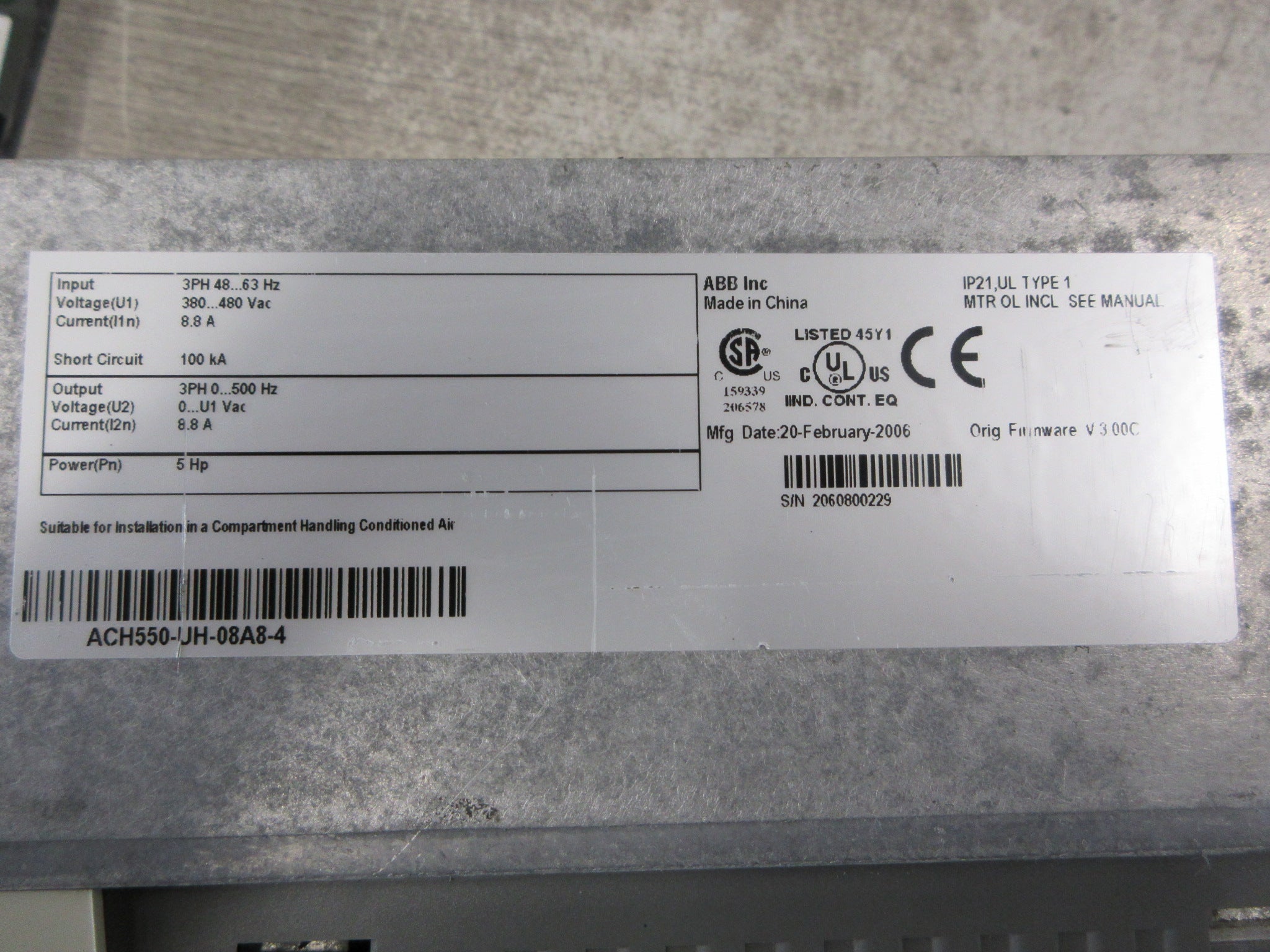 ABB ACH550 AC Drive ACH550-UH-08A8-4 5HP 3Ph Used