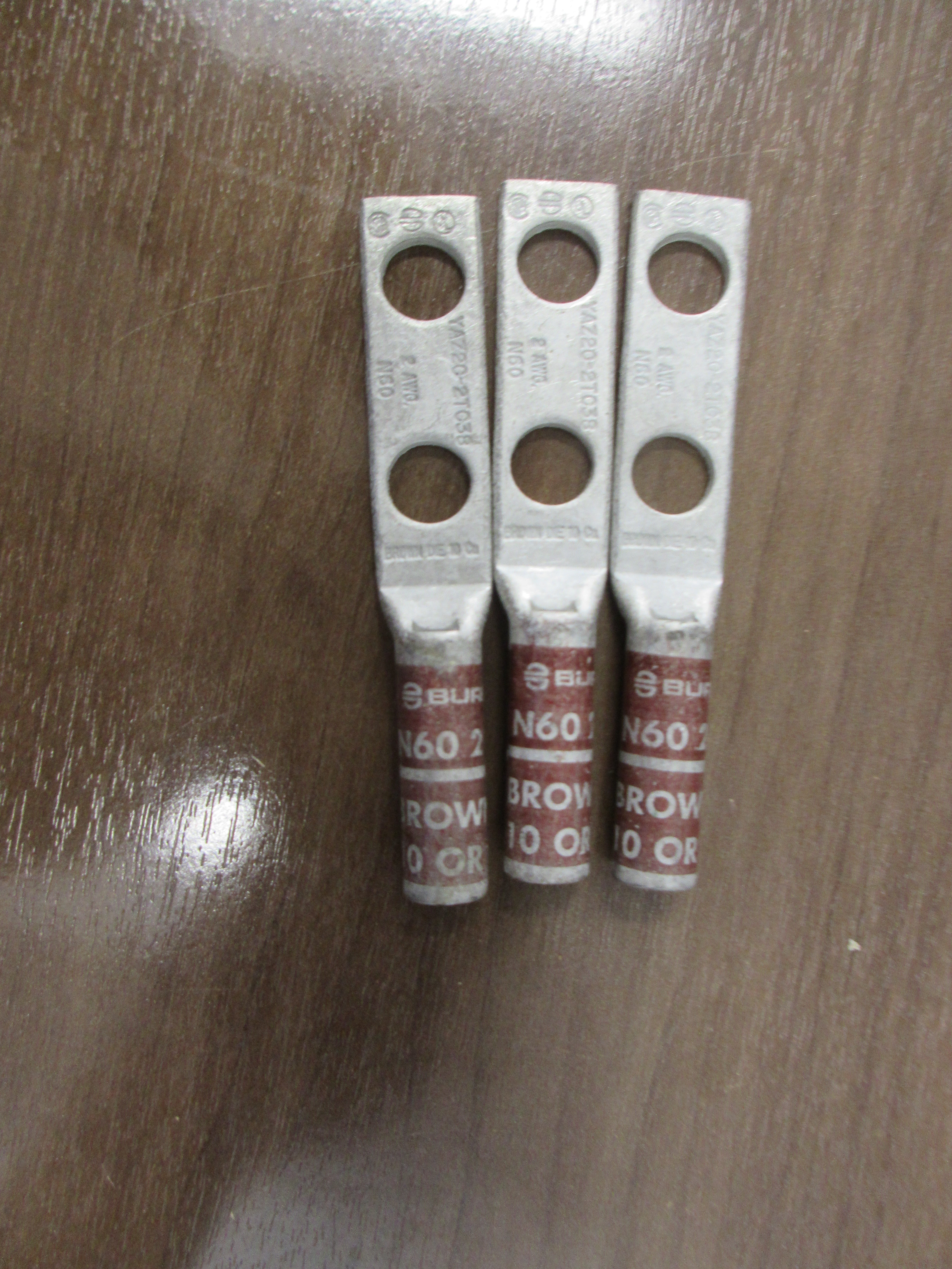 Burndy Crimp Lug YAZ2C-2TC38 2- Hole 2 AWG * Lot of 3 * * No  Box * New Surplus
