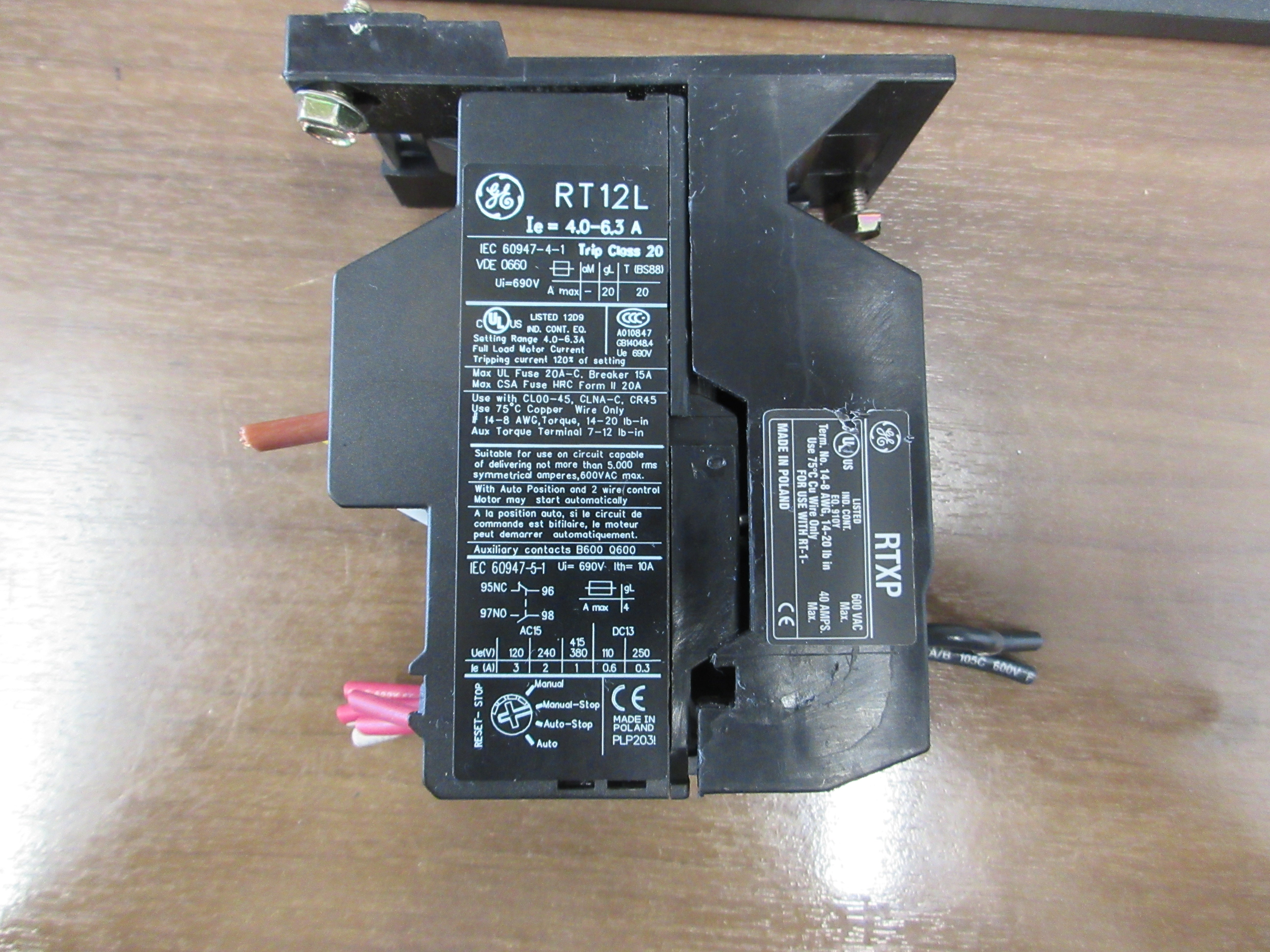 GE Solid State Overload RT12L Trip: 4.0-6.3A 600V W/DIN-Rail Mount Used