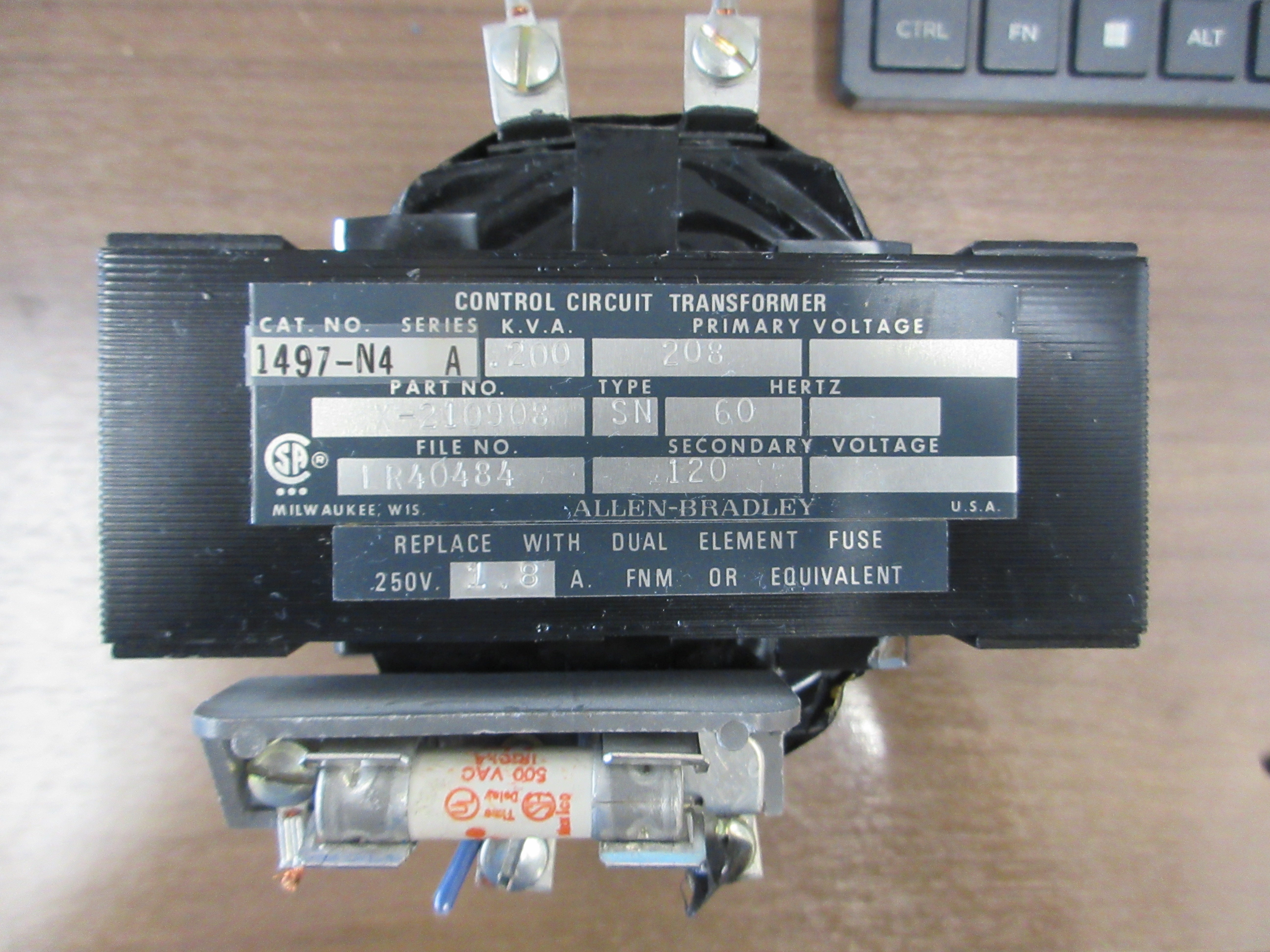 Allen-Bradley Control Transformer 1497-N4 Ser. A 0.200KVA Pri: 208V Used