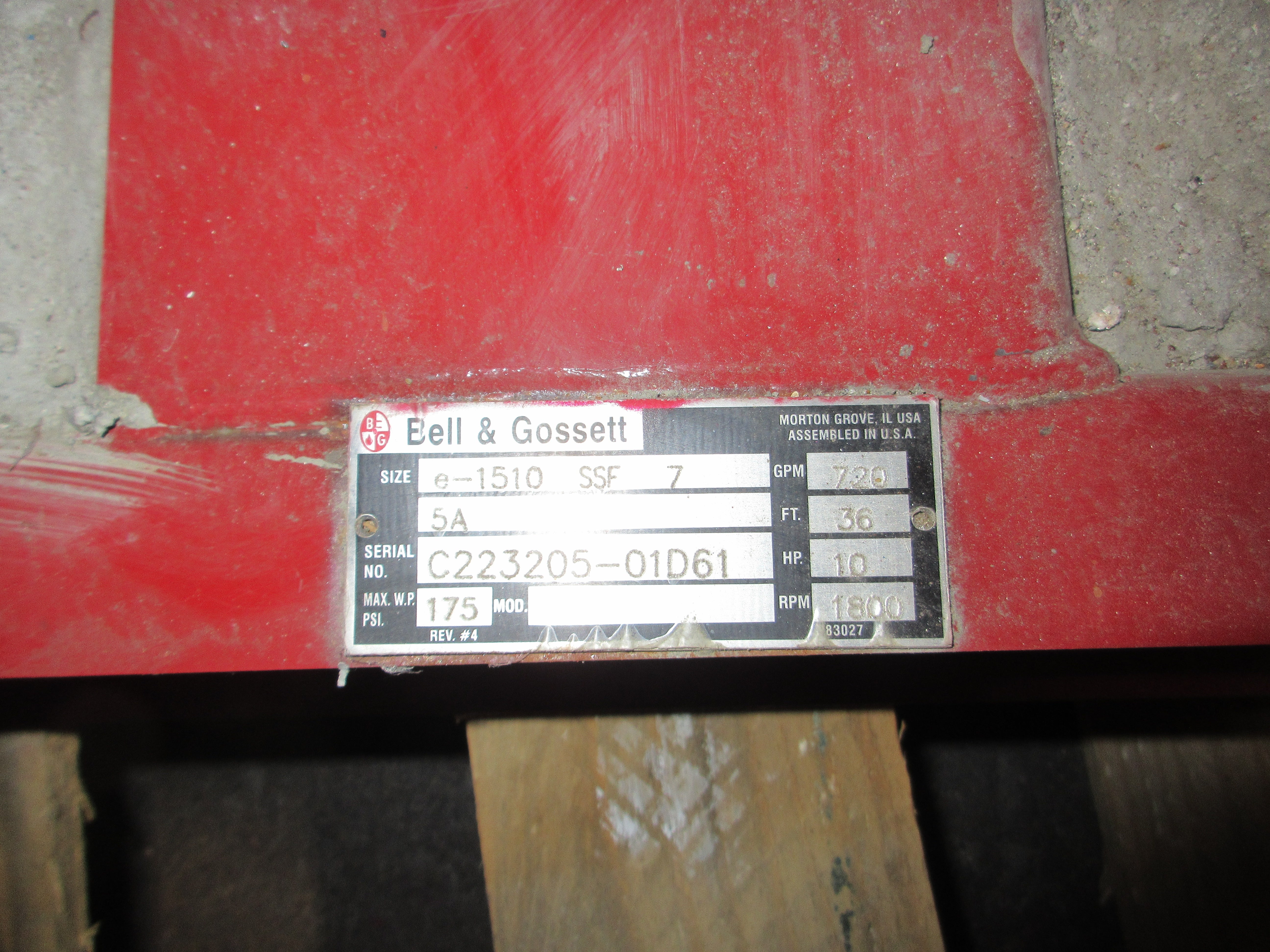 Bell & Gossett Pump e-1510 SSF 7 5A 10HP 1800 RPM 36 FT Head 720 GAM Used