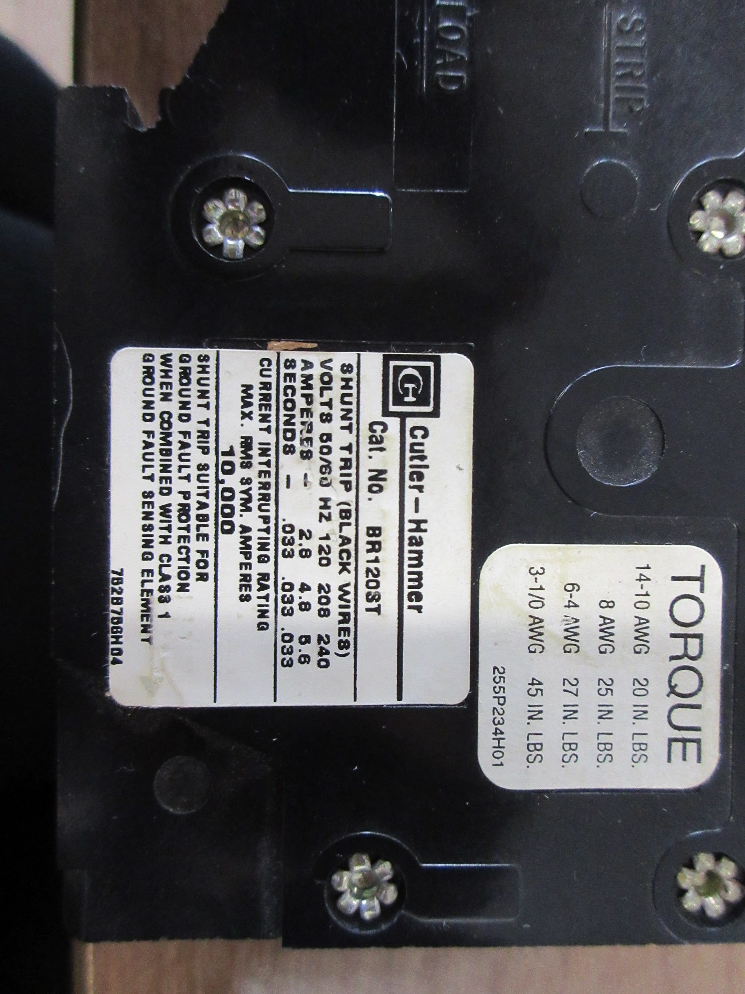 Cutler-Hammer Clip-On Shunt Trip Circuit Breaker BR120ST 20A 12/240V Used
