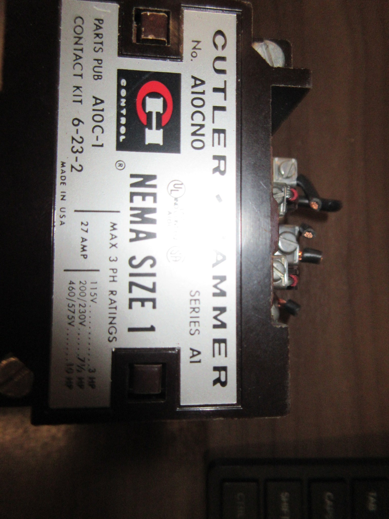 Cutler-Hammer Size 1 Starter A10CN0 Ser. A1 120V Coil 27A Used
