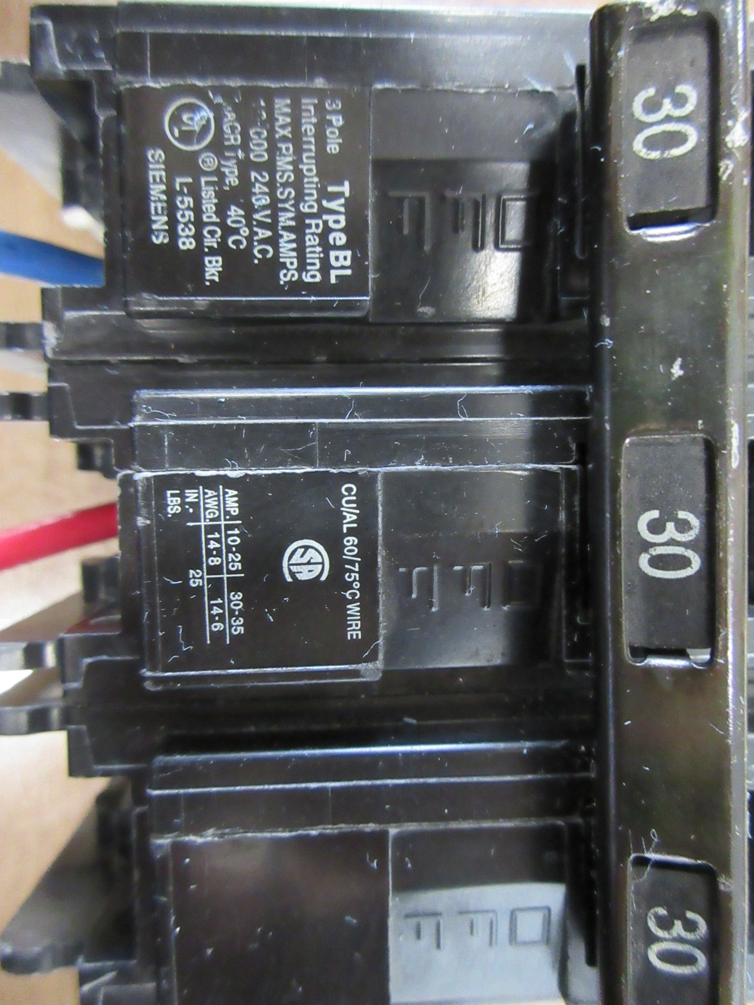 Siemens Type BL Bolt-On Circuit Breaker B330 30A 240V 3P Used