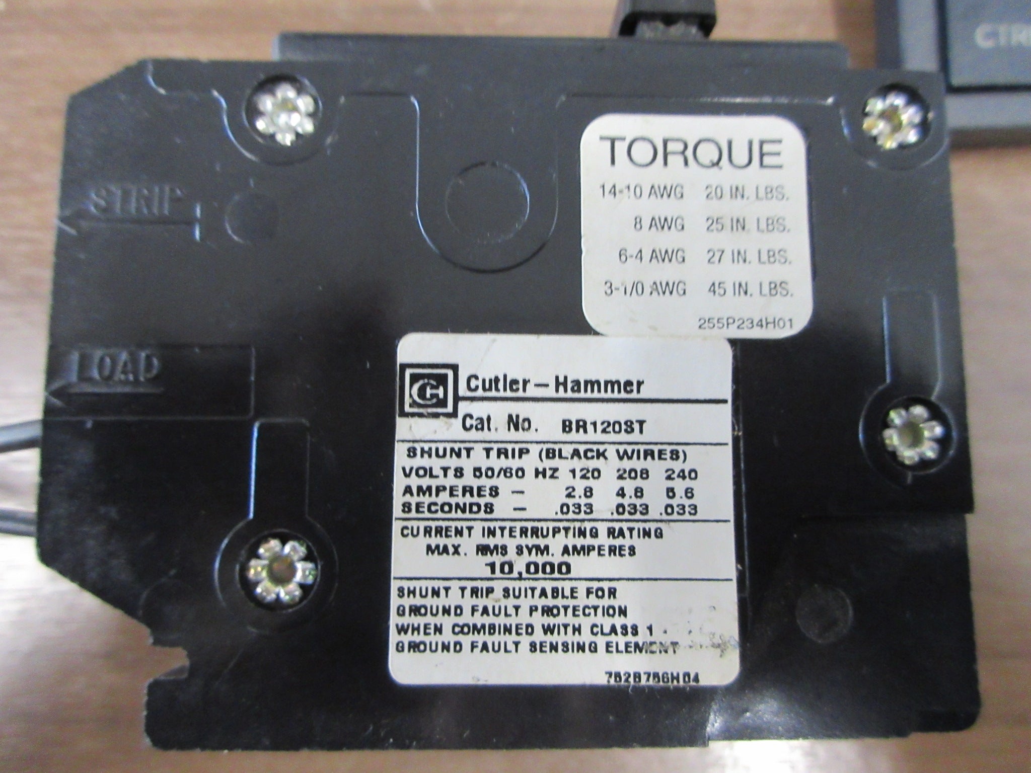 Cutler-Hammer Clip-On Shunt Trip Circuit Breaker BR120ST 20A 120/240V Used