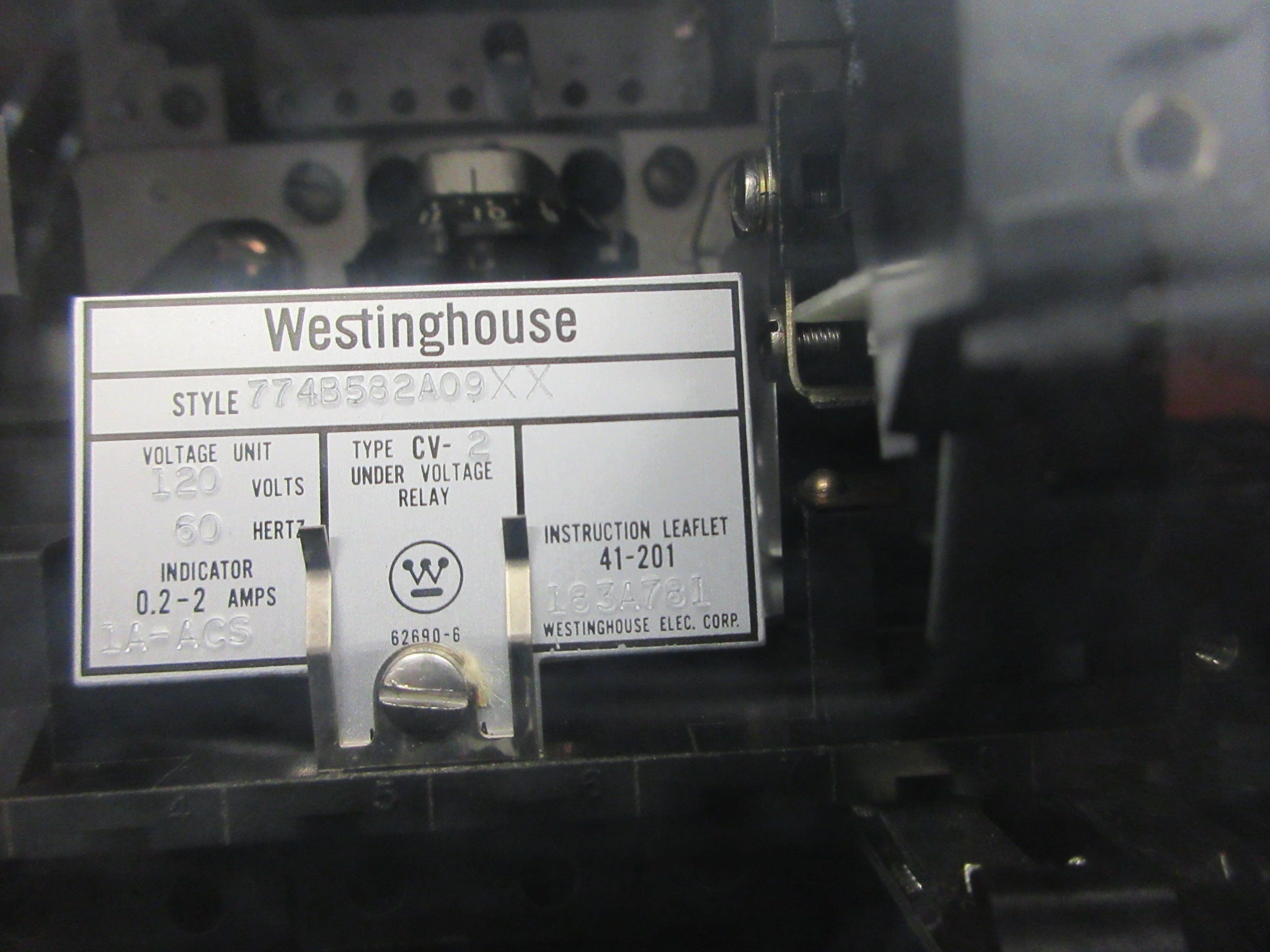 Westinghouse Type CV-2 Under Voltage Relay 774B582A09XX 120V 60Hz Used