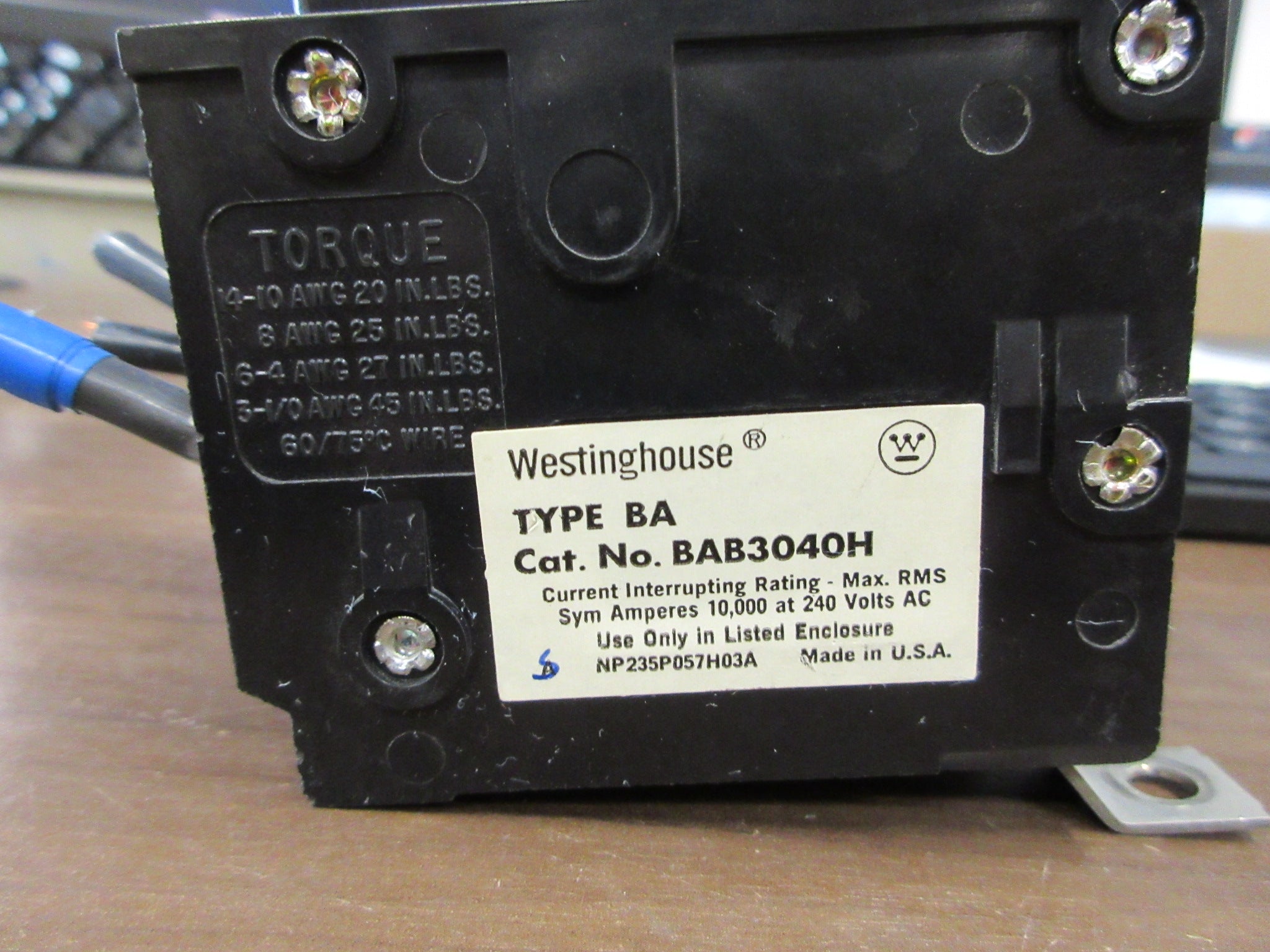 Westinghouse Type BA Bolt-on Circuit Breaker BAB3040H 40A 240A 3P Used