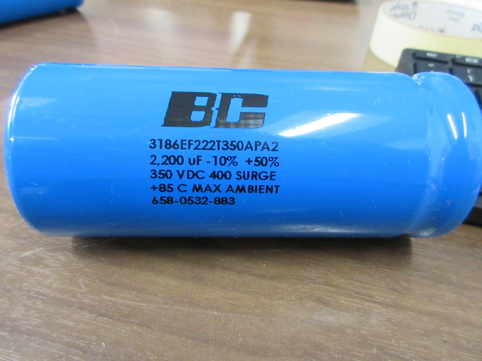 BC Capacitor 3186EF222T350APA2 2200VF 350 VDC Used