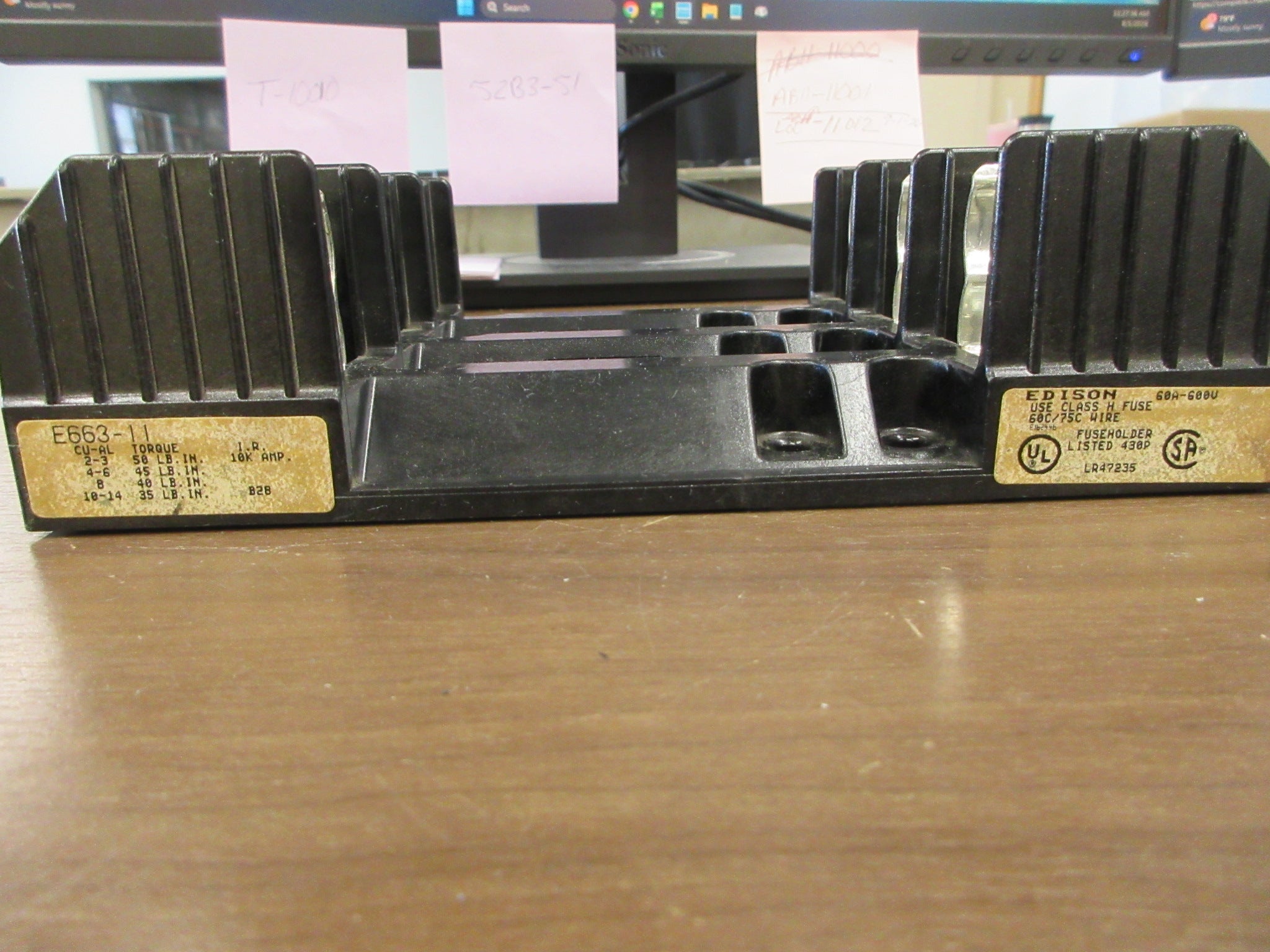 Edison Buss Fuse Holder E663-11 60A 600V 3P Used