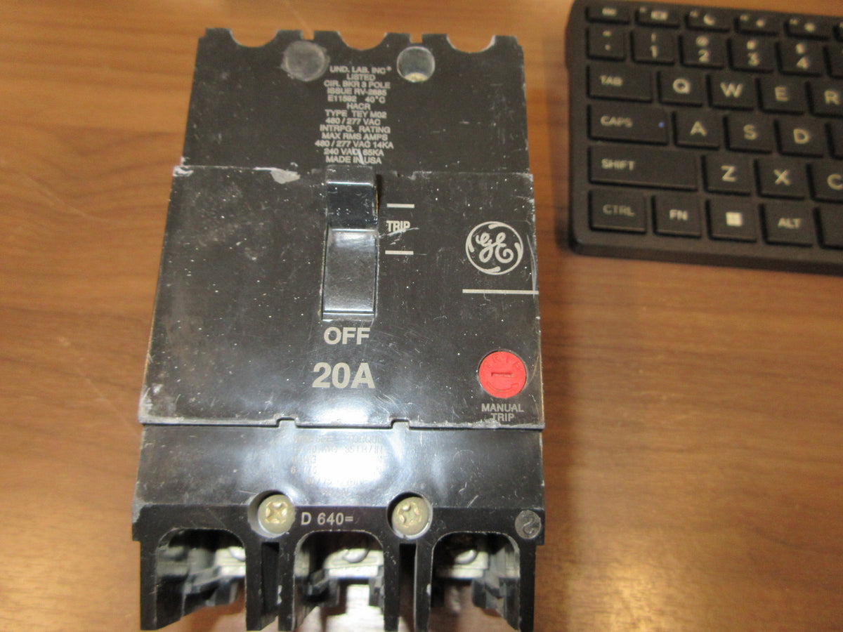 GE Bolt-On Circuit Breaker TEY320 20A 480/277V 3P Ser. M02 Used