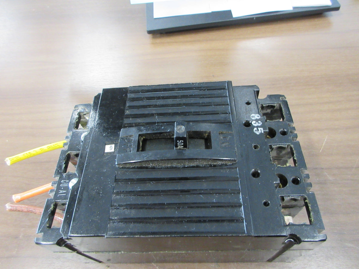 GE Circuit Breaker TEF134050 50A 480V 3P (2) Mounting Screws Used
