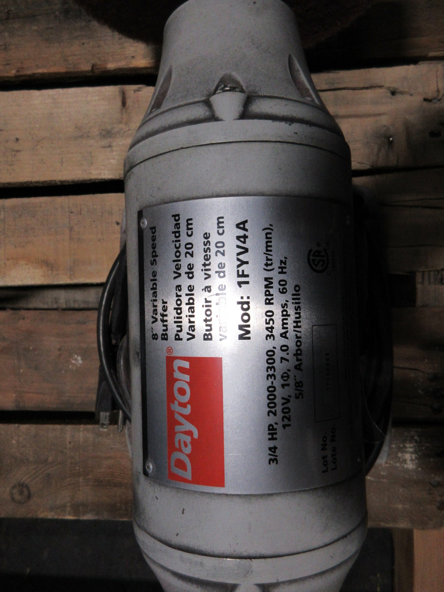 Dayton Variable Speed Buffer  IFYV4A 8" 3/4 HP 2000-3300,3450 RPM 120V 1Ph  Used