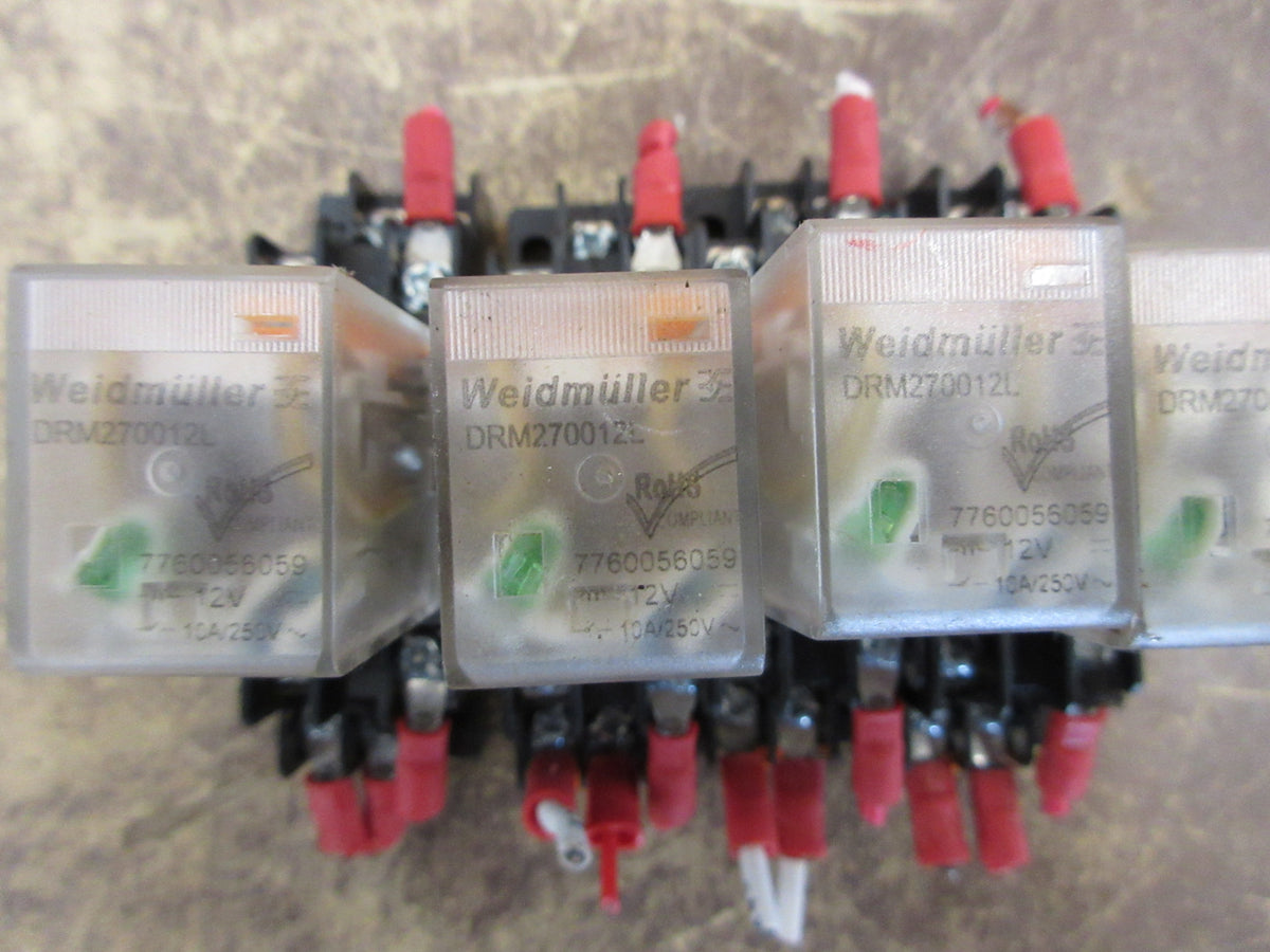 Weidmuller Relay DRM270012L 12DVC Coil W/Base * Lot of 4 * Used