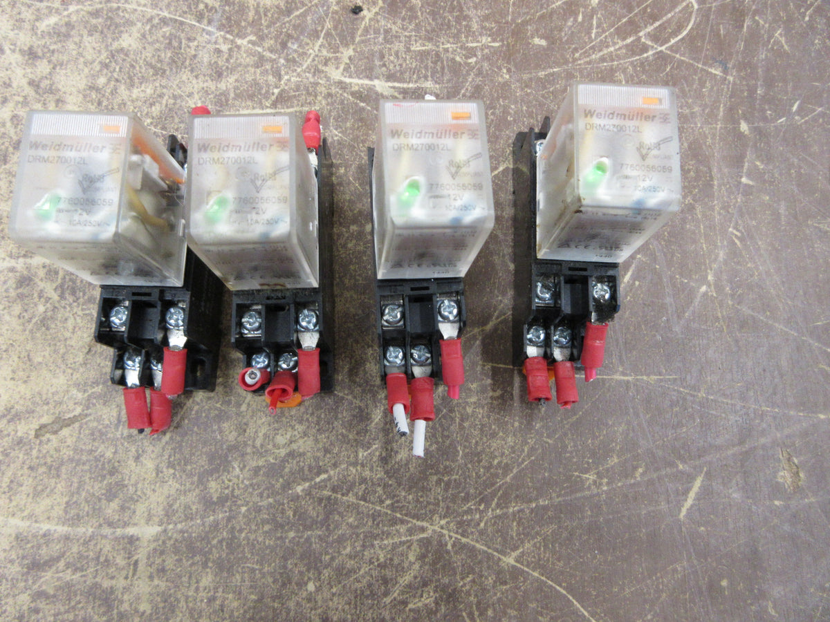 Weidmuller Relay DRM270012L 12DVC Coil W/Base * Lot of 4 * Used