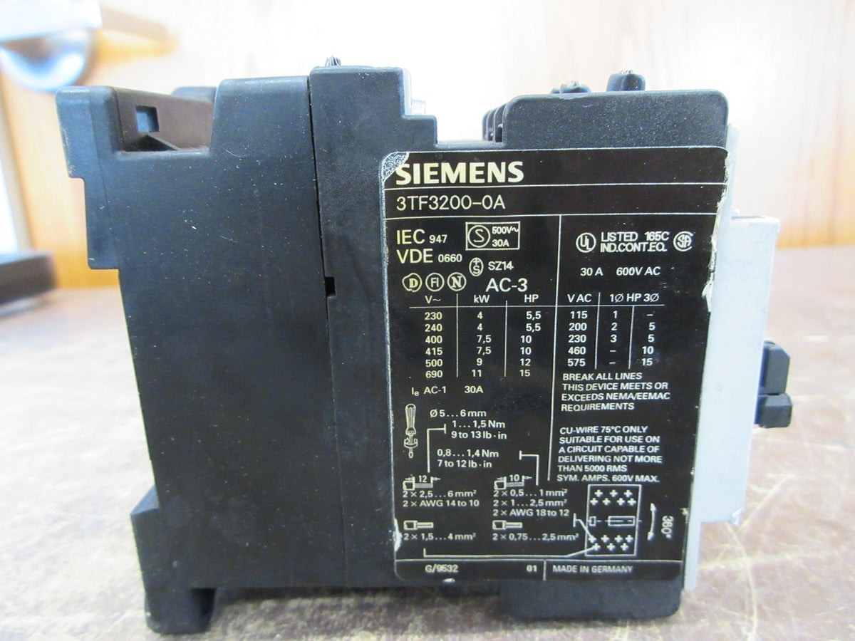 Siemens Contactor 3TF3200-0A 120V Coil Doesn't Have Aux Contacts Used