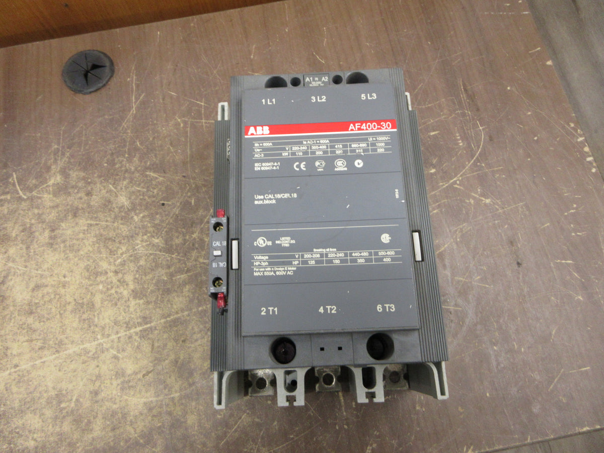 ABB Contactor AF400-30 100-250V AC/DC 550A 600V (1) Aux Contact Used