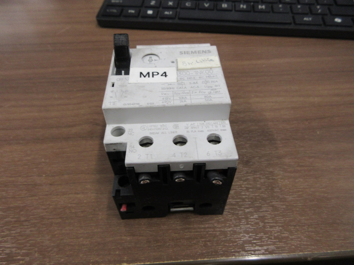 Siemens Manual Motor Protector 3VU1300-1NK00 Trip:5-8A Used