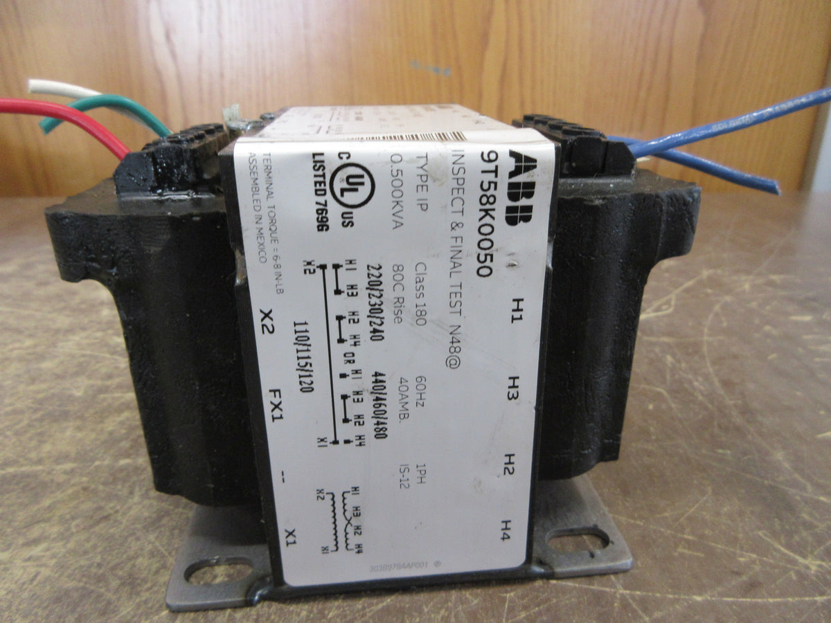 ABB Control Transformer 9T58K0050 0.500KVA Pri: 240/ 480V Sec: 120V 60Hz Used
