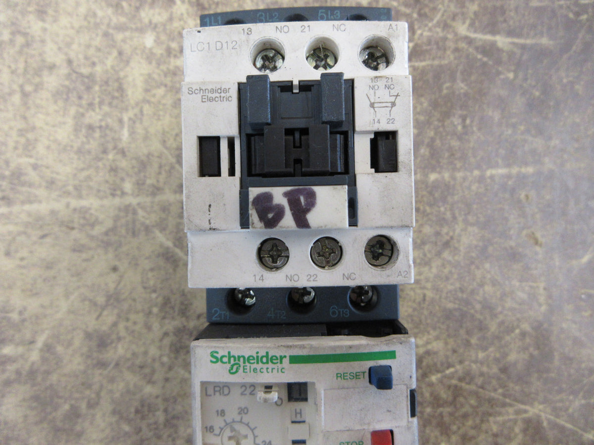Schneider Electric Starter LC1 D12/ LRD 22 120V Coil Trip: 16-24A Used