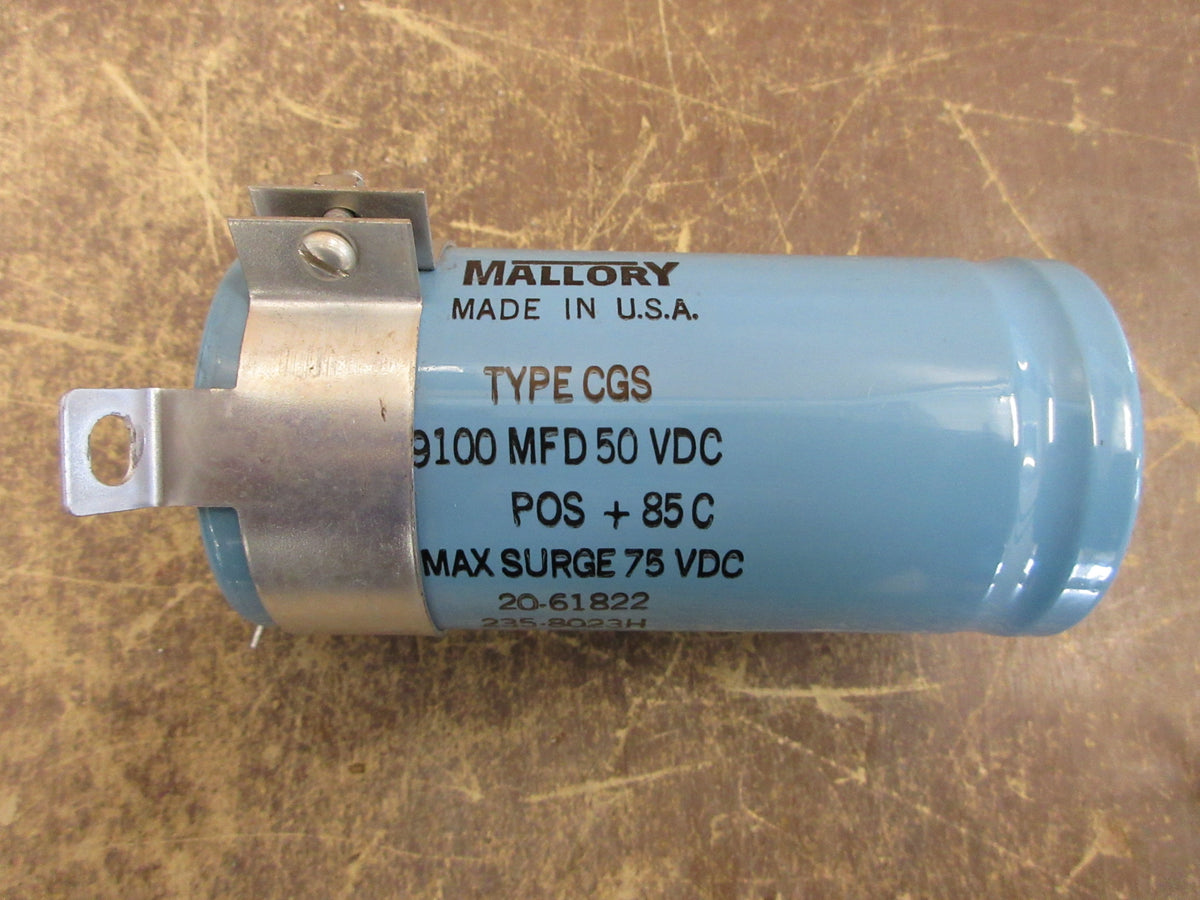 Mallory Capacitor CGS-20-61822 9100MFD 50VDC W/Mount Used
