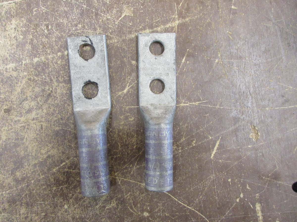 Burndy Crimp Lug YA28 2TC 38 4/0 AWG 2-Hole *Lot of 2 * * No Box *New Surplus