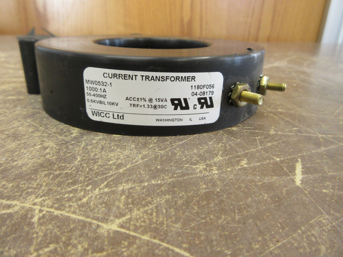WICC Current Transformer MW0532-1 Ratio 1000: 1A 600V 50-400Hz 10 KV BIL Used