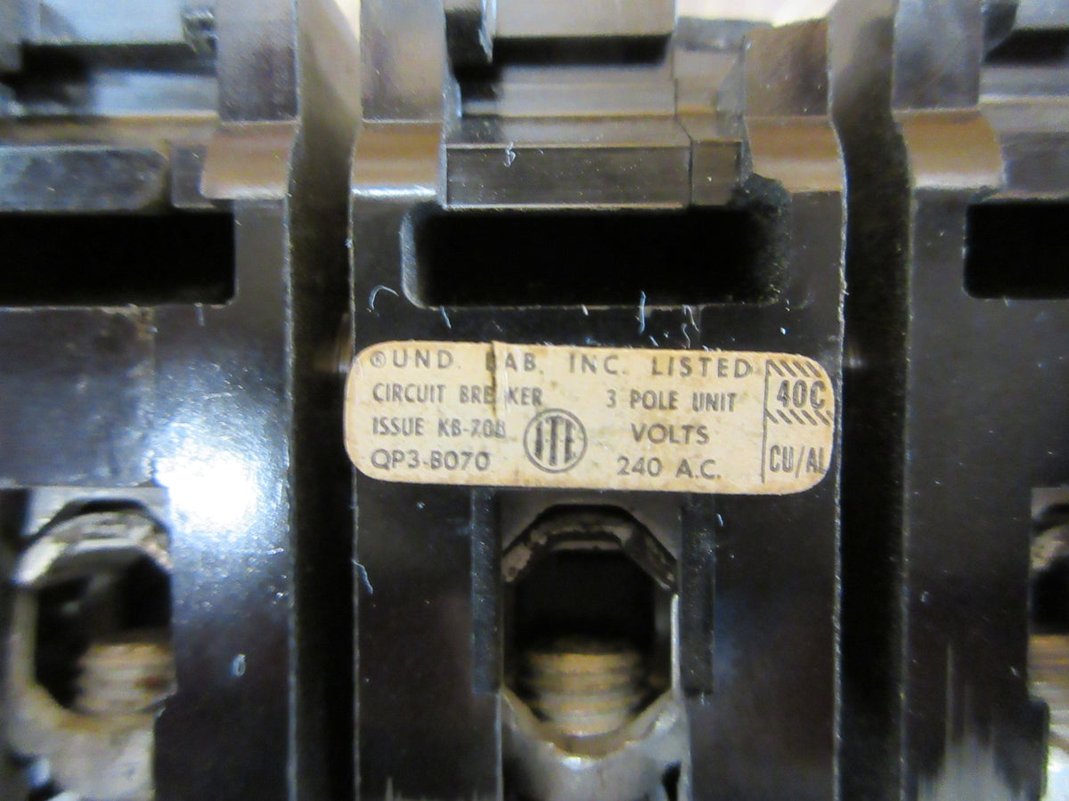 ITE Clip-On Circuit Breaker QP3-B070 70A 240V 3P Used
