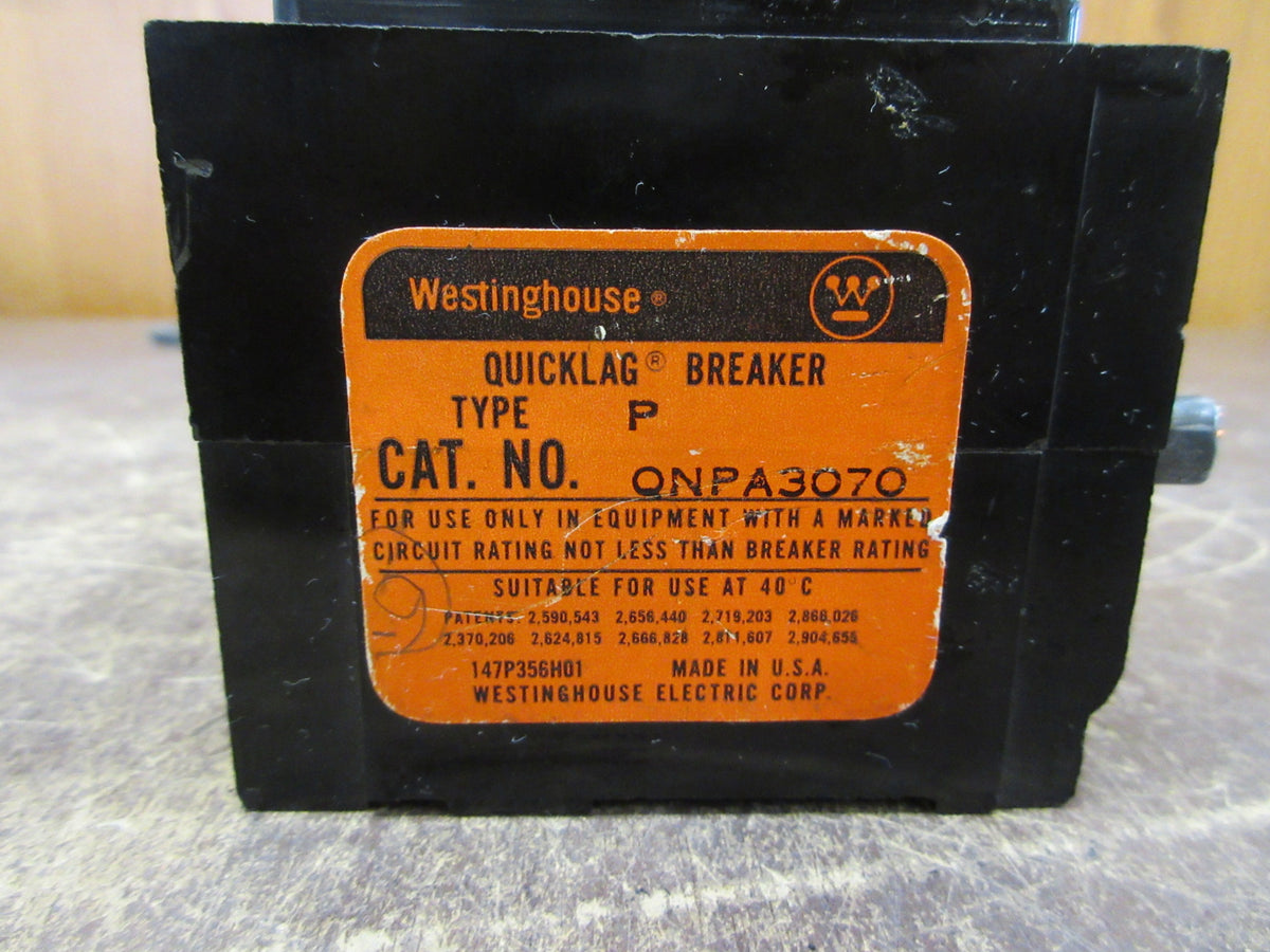 Westinghouse Quicklag Clip-On Circuit Breaker QNPA3070 70A 240V 3P Used