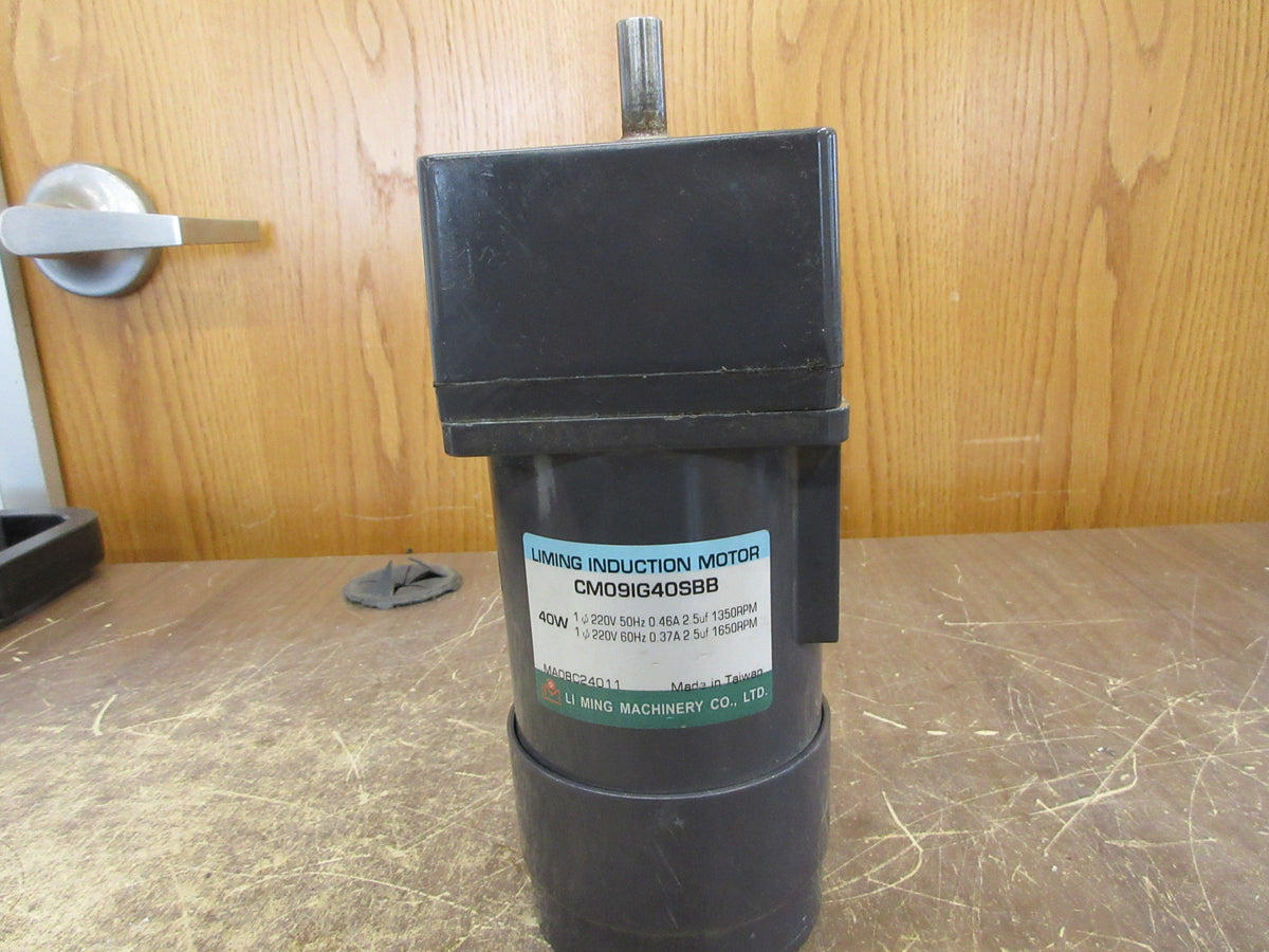 Li Ming Gearmotor CG09B15512/CM09IG40SBB 40W 220V 0.37A 2.5vF 1650RPM Motor Used