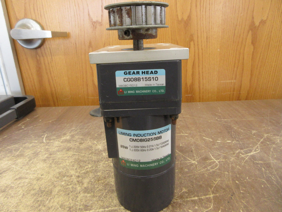 Li Ming Gearmotor CG08B15S10/CM08IG25SBB 25W 220V 1Ph 60Hz 0.2A 1.5uF Used