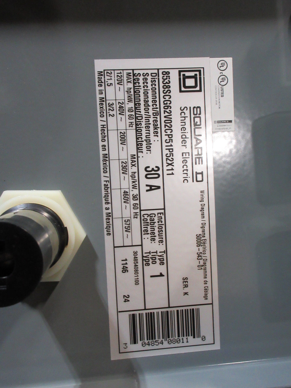 Square D Size 1 Fuse Combination 8538SCG62V02CP51P52X11 Ser. K New Surplus