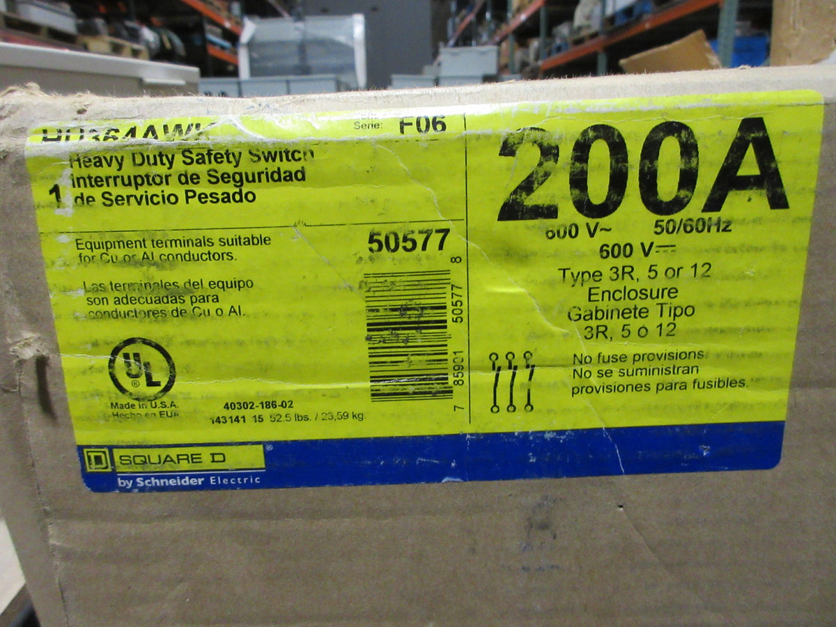 Square D 3R Non-Fusible Safety SWITCH / Disconnect HU364AWK Ser. F06 New Surplus