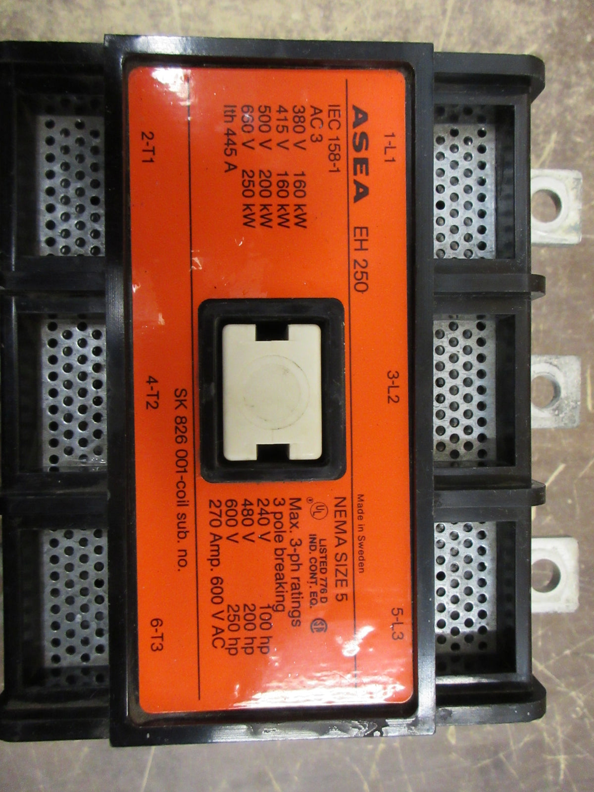 Asea Size 5 Contactor EH 250 120V Coil 270A 600V 3Ph Used