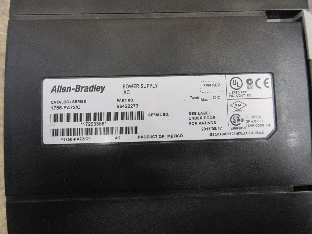 Allen-Bradley controlLogix Power Supply 1756-PA72 Ser. C Used