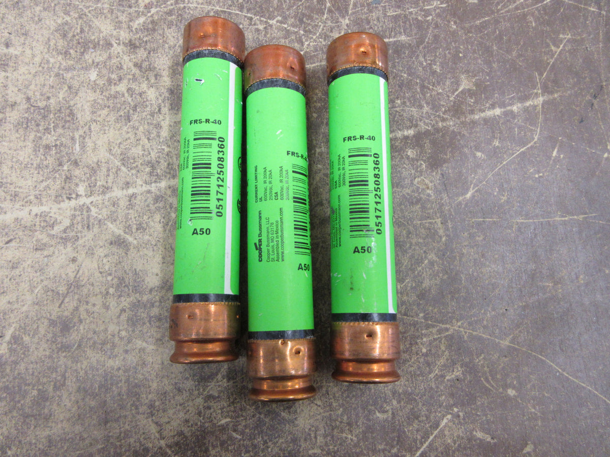 Cooper Bussmann Fusetron Fuse FRS-R-40 40A 600V * Lot of 3 * Used