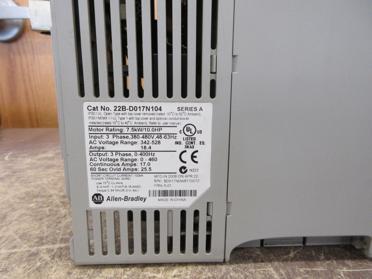Allen-Bradley Power Flex 40 AC Drive 25B-D6P0N104 Ser. A 10HP 3Ph Used