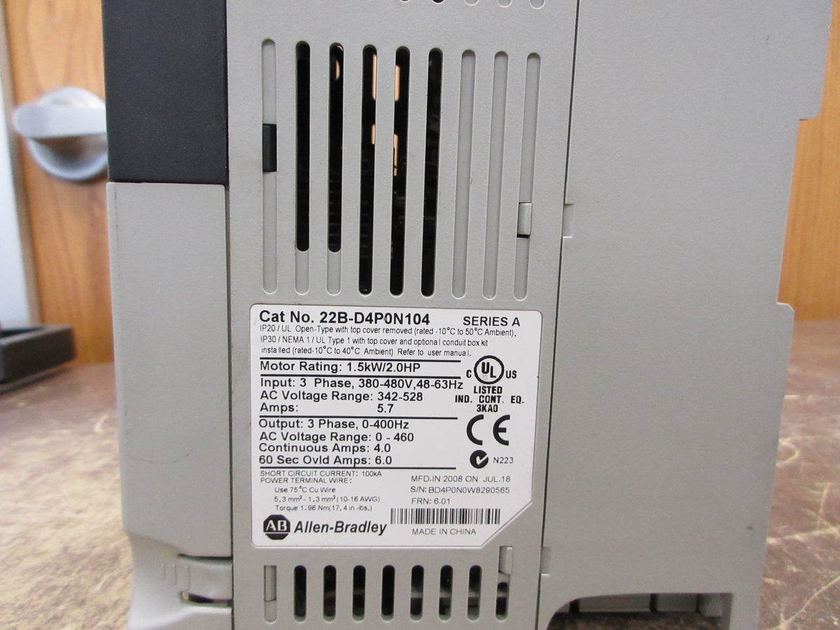 Allen-Bradley PowerFlex 40 AC Drive 22B-D4P0N104 Ser. A 2HP 3Ph  Used