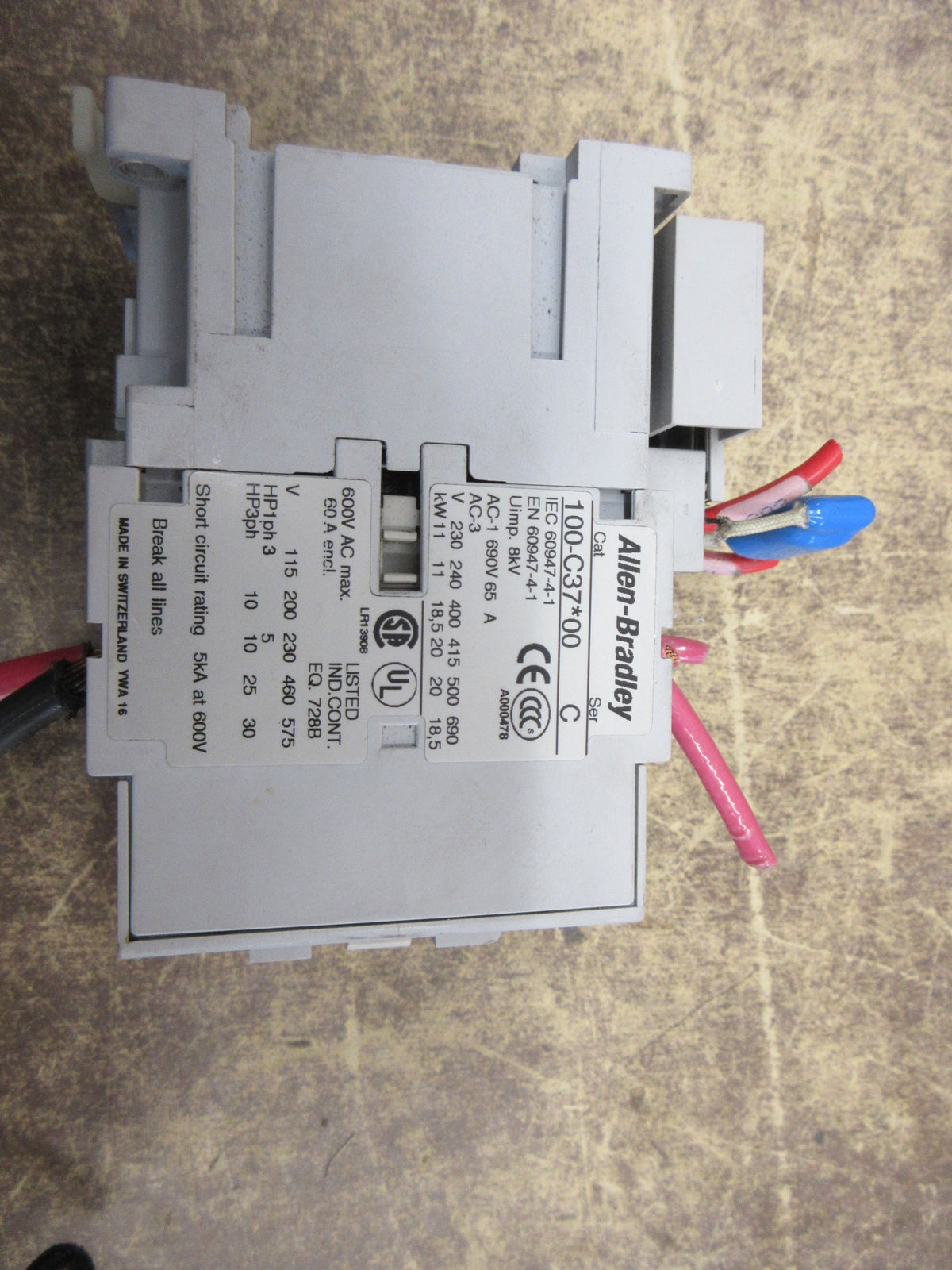 Alllen-Bradley Contactor 100-C37*00 Ser. C 120V Coil 60A 600V Used
