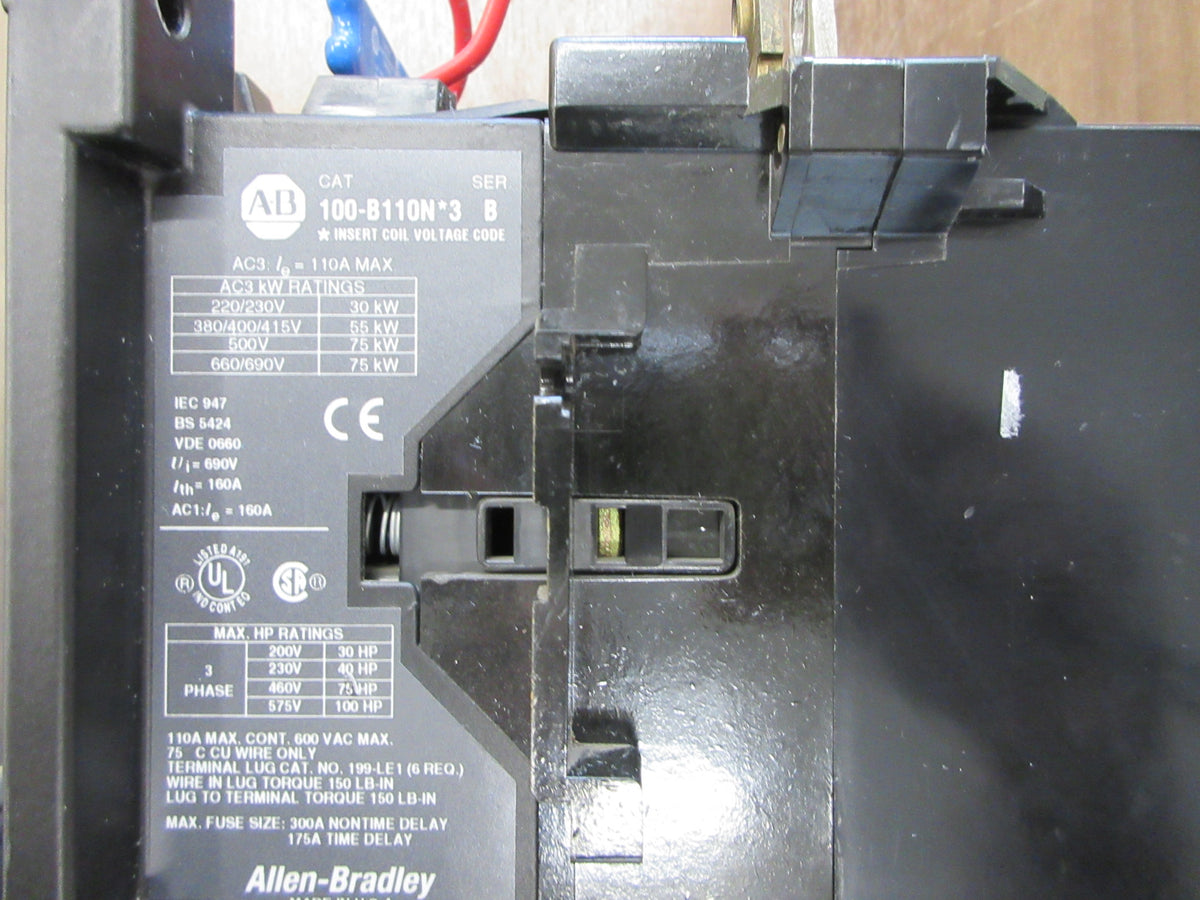 Allen-Bradley Contactor 100-B110N*3 Ser. B 120V Coil 110A 600V (1) Aux Contact